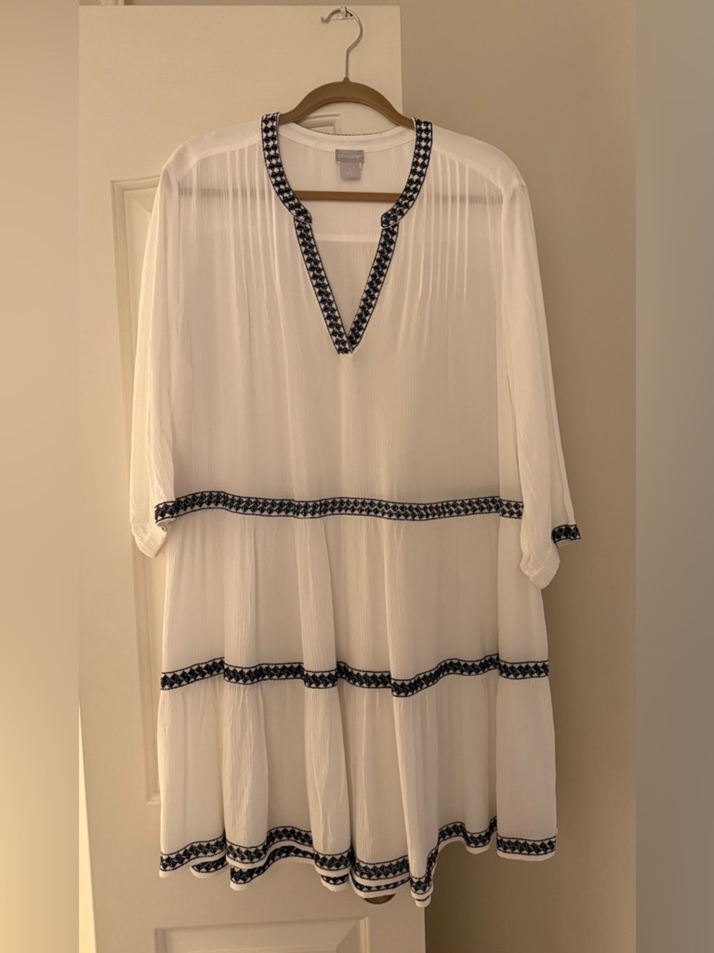 Chico's swimsuit coverup/dress with black stitched trim